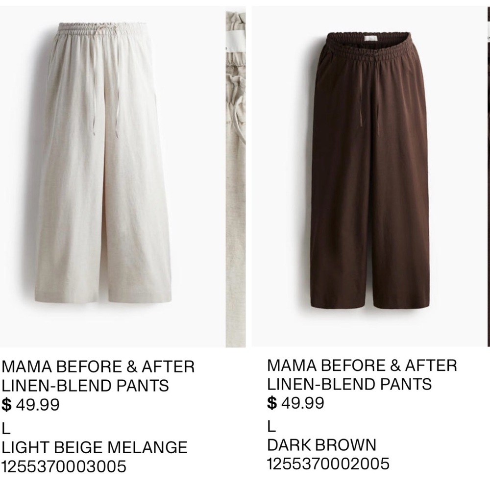 H&M Mama Linen Blend Brown & Beige Maternity Pants